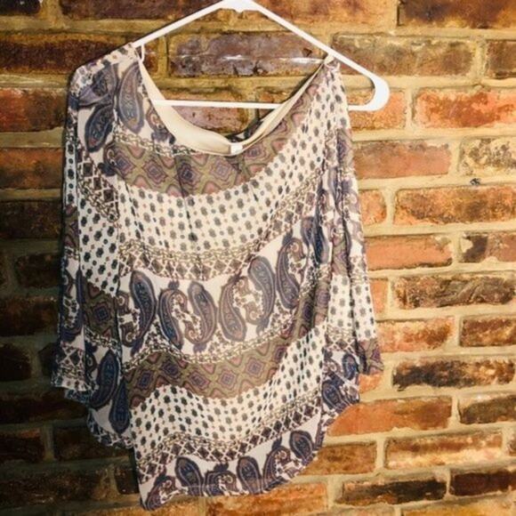 Audrey 3+1 Mixed Media One-Shoulder Blouse Women's Size Small - Picture 1 of 12